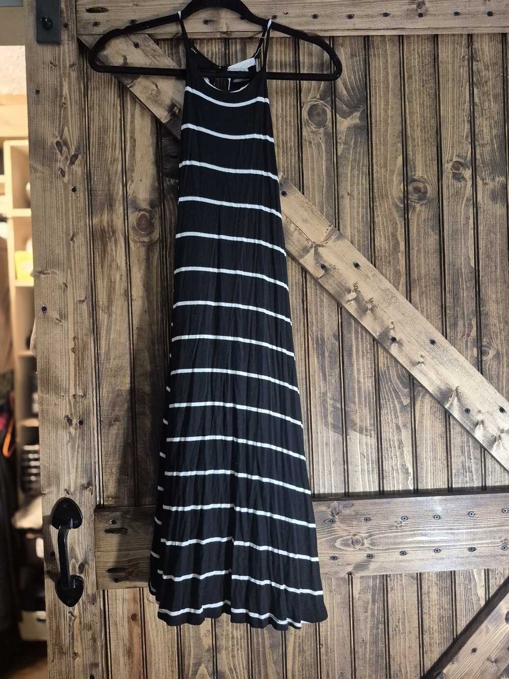 Black & White Striped Midi Halter Dress